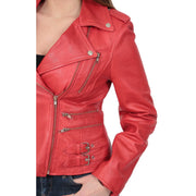 Womens Trendy Biker Leather Jacket Beyonce Red Feature