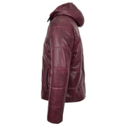 Mens Real Leather Puffer Jacket Fully Padded With Hood DRACO Burgundy 7