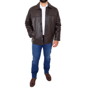 Gents Real Leather Button Box Jacket Classic Regular Fit Coat Luis Brown Full