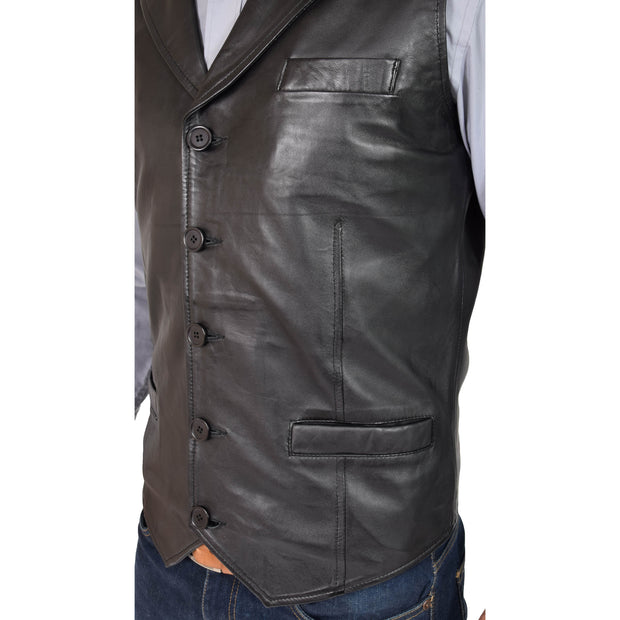 Mens Genuine Soft Leather Waistcoat Western Vest Yelek Rhys Black Feature