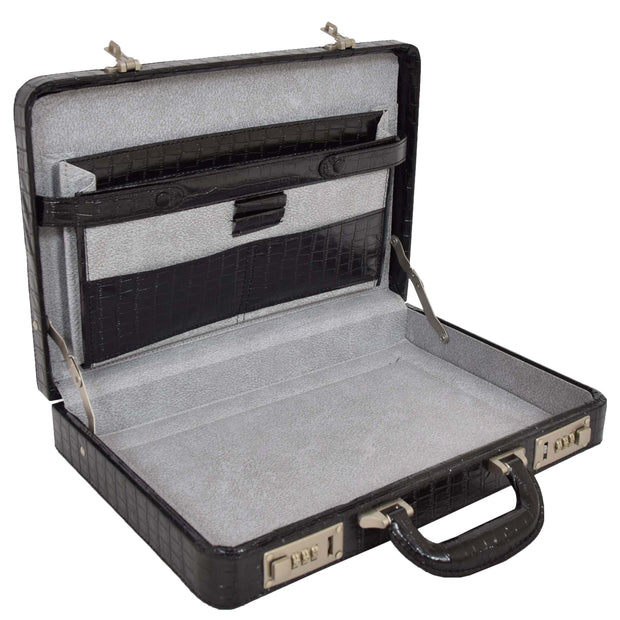 Unisex Slimline Attaché Croc Print Leather Look Briefcase Dual Lock Business Bag Cormac