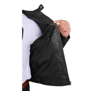 Mens Black Leather Biker Casual Contrasting Stripes Jacket Butch Lining