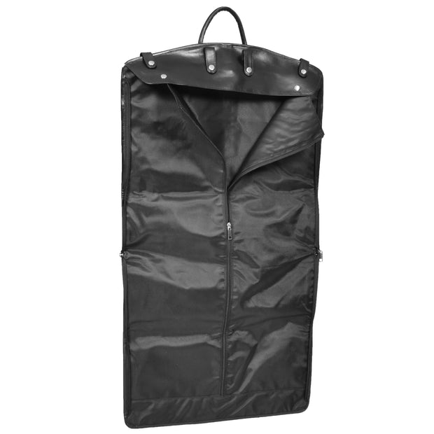Exclusive Leather Slimline Travel Garment Bag Suit Carrier Dress Cover Remy Black Open