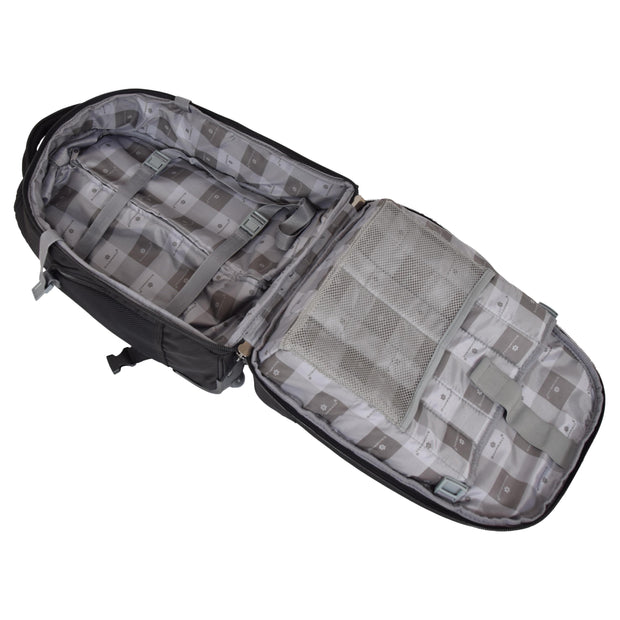 Wheeled Backpack Cabin Hand Luggage Travel Bag Hiking Rucksack Jenkins Black Full Open