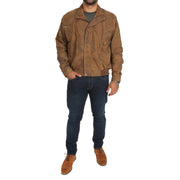 Mens Classic Bomber Nubuck Leather Jacket Alan Brown full view