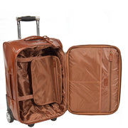 Real Leather Suitcase Cabin Trolley Hand Luggage A0518 Chestnut Open