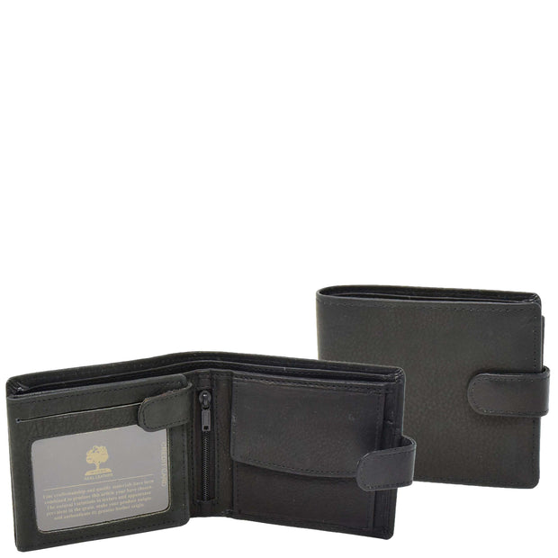 Mens Real Leather Bifold Clip Closure Wallet AV86 Black