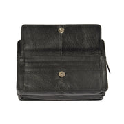 Real Leather Wrist Bag Clutch Travel Organiser Black A210 Flap Open