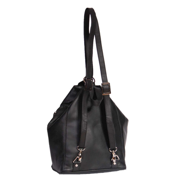 Womens Genuine Black Leather Backpack Walking Bag A57 Back Angle