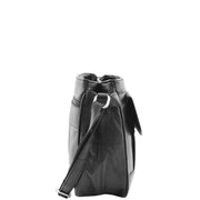 Ladies Soft Black Leather Crossbody Bag Twin Zip Top Casual Organiser Edwina Side