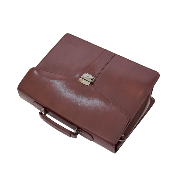 Brown Leather Briefcase For Mens Laptop Business Organiser Shoulder Bag Alvin Top Letdown