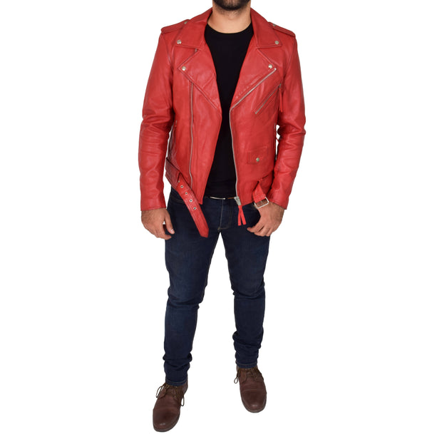 Mens Brando Biker Leather Jacket Elvis Red feat 1