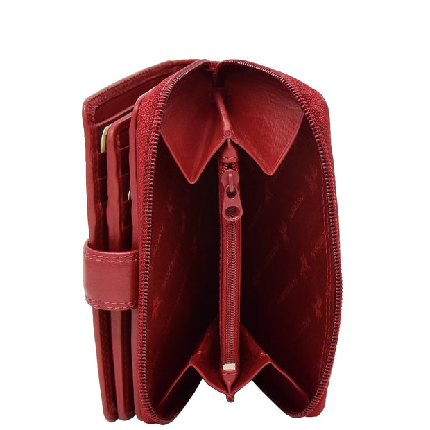 Womens Leather Clutch Wallet Zip Around Purse AV33 Red Open 2