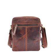 Mens Brown Leather Cross Body Flight Bag Multi Zip Pockets Pouch Cooper Back