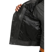 Mens Black Leather Biker Jacket X-Zip Fasten Trendy Designer Coat Max Lining