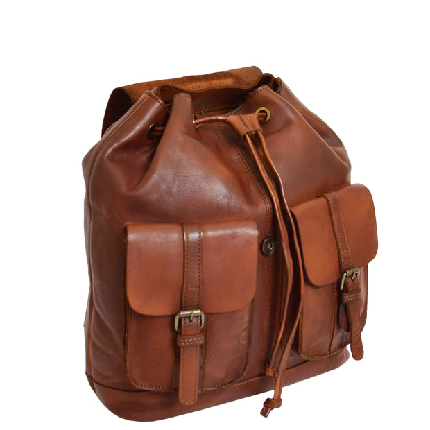 Genuine Vintage Rust Leather Backpack Large Organiser Rucksack AB99 Front Without Flap