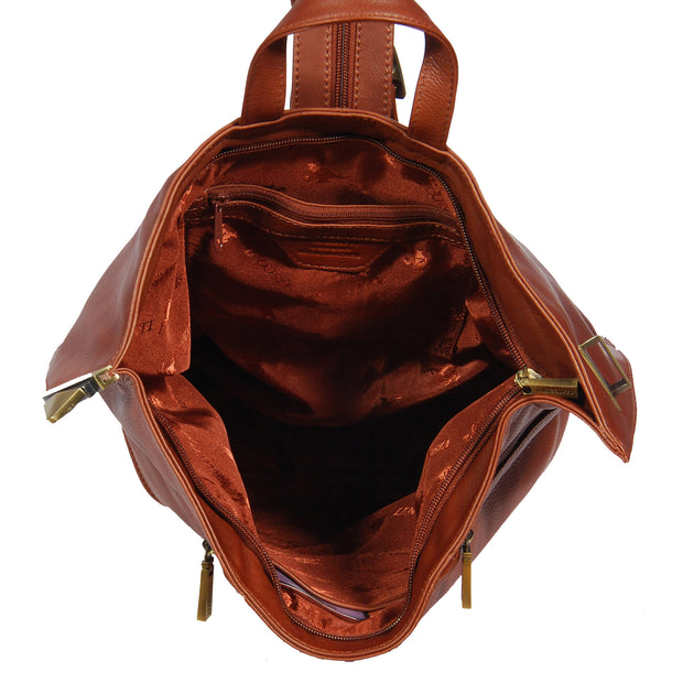 Womens Luxury Leather Backpack Hiking Rucksack Organiser Bag A58 Brown Top Open