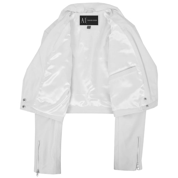 Womens Fitted Cropped Bustier Style Leather Jacket Amanda White 6