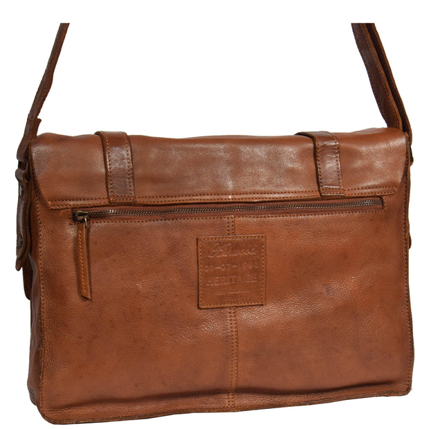 Mens Real Leather Satchel Messenger Bag Lewis Brown Back