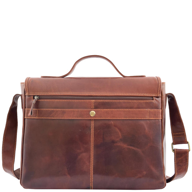 Mens Genuine Leather Briefcase Satchel Laptop Business Bag Major Brown Back