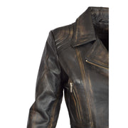 Womens Biker Leather Jacket Slim Fit Cut Hip Length Coat Coco Rub Off Feature 2