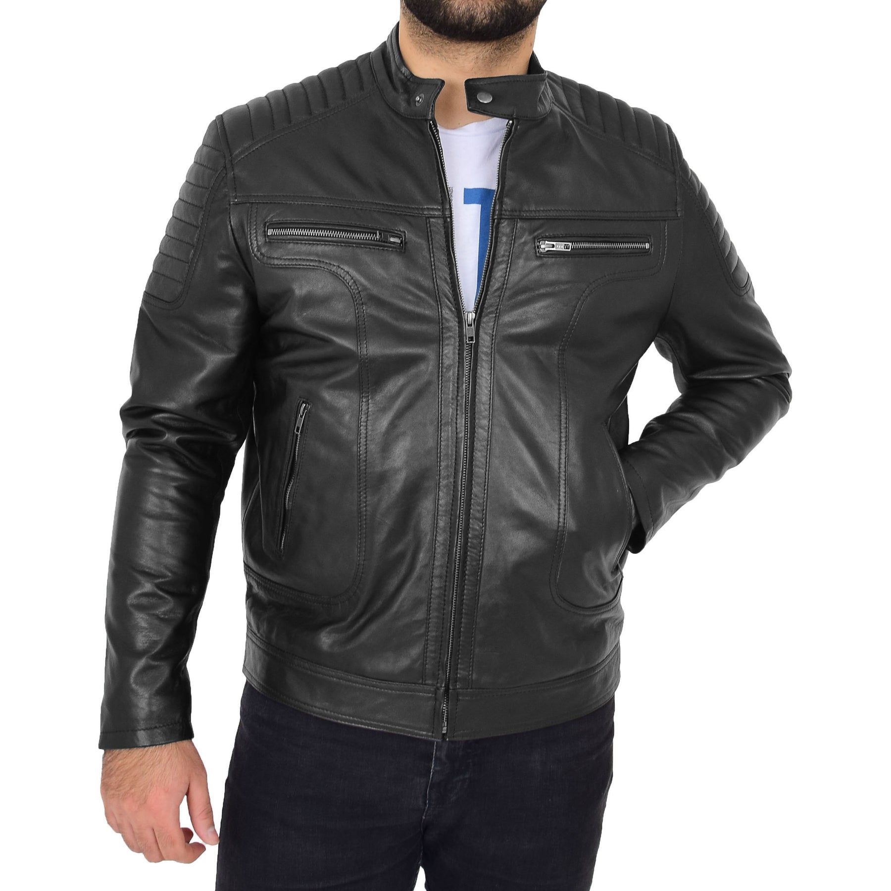 Mens trendy leather jackets deals
