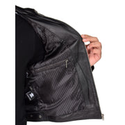 Mens Leather Jacket Biker Style Zip up Coat Bill Black Lining