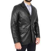 Mens Leather Blazer Real Lambskin Jacket Dinner Suit Style Coat Dean Black Front Angle 3