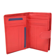 Womens Soft Real Leather Purse Trifold Booklet Clutch AL22 Red Open 2