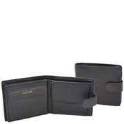 Mens Leather Bifold Wallet Cards Banknote Coins Case Snap Closure AV67 Black