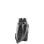 Ladies Soft Leather Crossbody Multi Zip Pockets Bag Dolores Black Side
