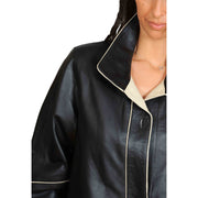 Ladies Classic Parka Real Leather Coat Trim Jacket Lulu Black-Beige Feature