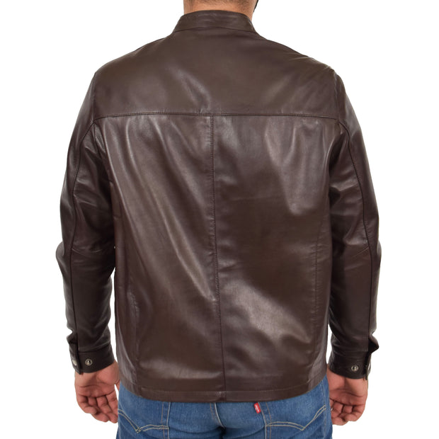 Mens Genuine Leather Jacket Regular Fit Coat Amos Brown Back