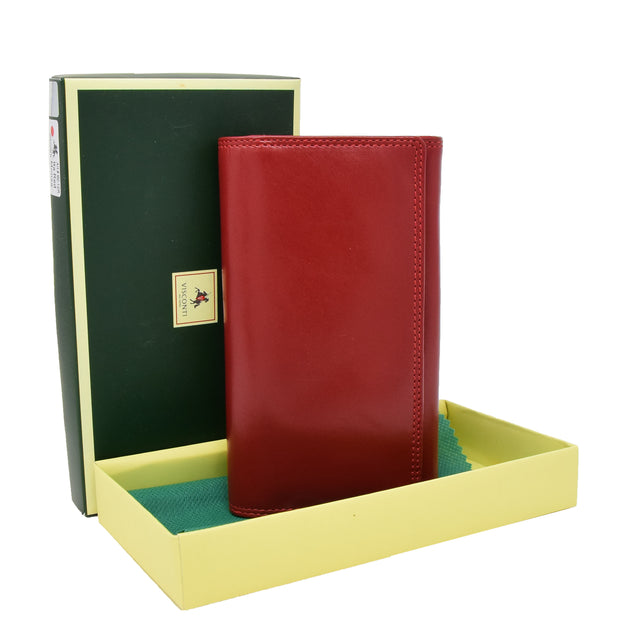 Womens Real Leather Envelope Style Clutch Wallet Purse AVM1 Red With Box