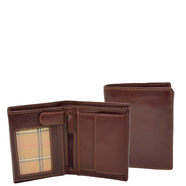 Gents Real Leather Bifold Large Wallet Cards Notes Coins Purse AVZ3 Brown