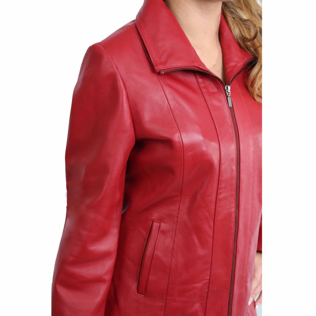 Womens Classic Fitted Biker Real Leather Jacket Nicole Red Feature 1
