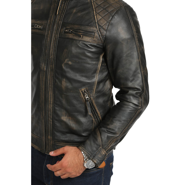 Gents Washed Biker Leather Jacket Django Rub Off Feature 2