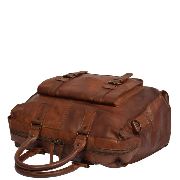 Real Leather Holdall Weekend Cabin Bag Bali Rust Front Letdown