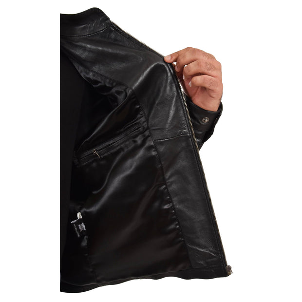 Mens Genuine Leather Jacket Regular Fit Coat Amos Black Lining