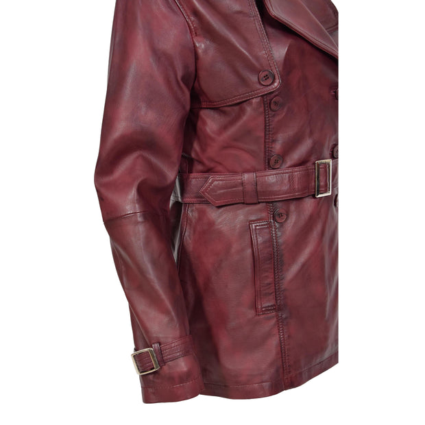 Womens Soft Leather Trench Coat Olivia Burgundy Feature