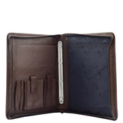Brown Leather A4 Ring Binder File Folio Office Bag Zip Organiser Braga Open