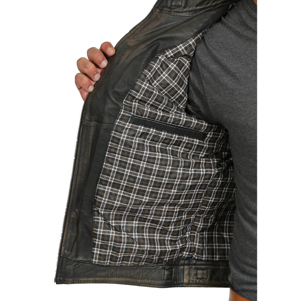 Gents Washed Biker Leather Jacket Django Rub Off Lining