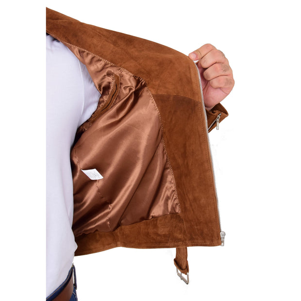Genuine Suede Leather Biker Jacket For Mens Fitted Brando Coat Jay Cognac Lining