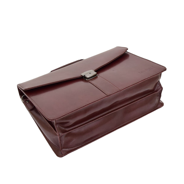 Brown Leather Briefcase For Mens Laptop Business Organiser Shoulder Bag Alvin Back Letdown