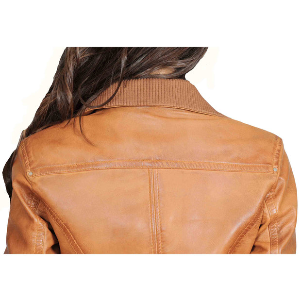 Womens Slim Fit Bomber Leather Jacket Cameron Tan Feature 3