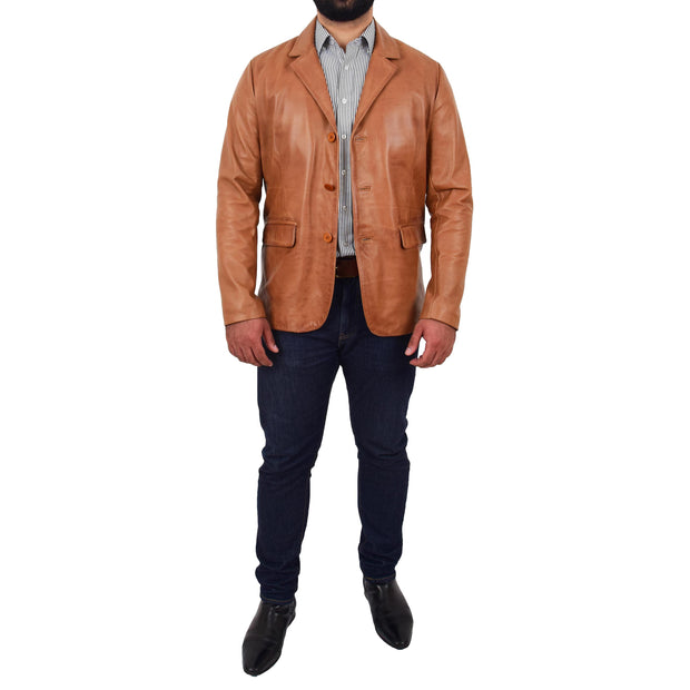 Mens Leather Blazer Real Lambskin Jacket Dinner Suit Style Coat Dean Cognac Full