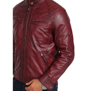 Gents Fitted Biker Leather Jacket Django Burgundy Feature 2