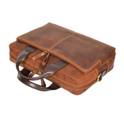 Leather Briefcase Vintage TAN Messenger Shoulder Bag Hanoi Front Letdown