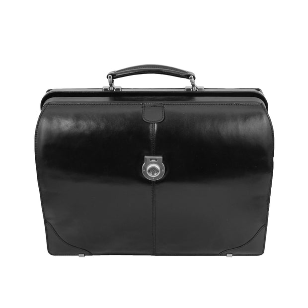 Exclusive Doctors Leather Bag Black Italian Briefcase Gladstone Bag Doc Front 3