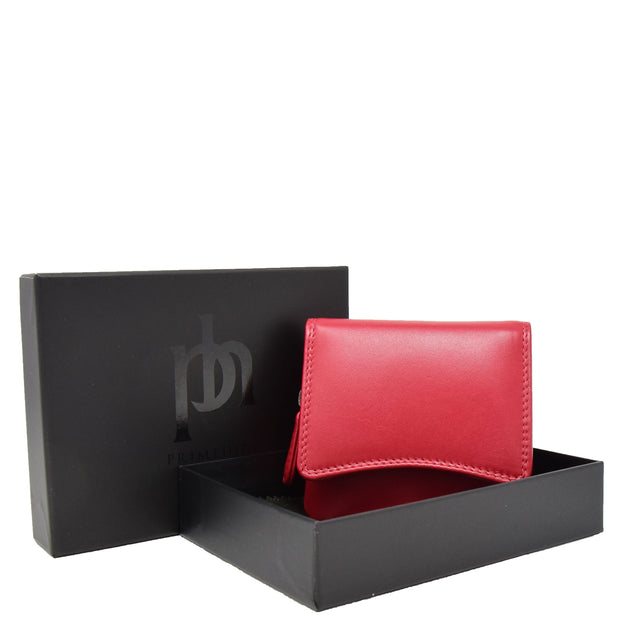 Womens Trifold Genuine Leather Purse Compact Clutch Style Wallet AL16 Red With Box